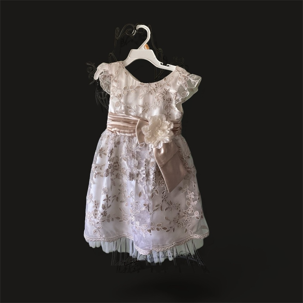 Bonnie Jean Beige and White Embroidered Dress